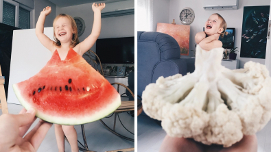 Illustration : "Des vêtements faits de fleurs, de fruits et de légumes : une maman « habille » sa fille de façon très artistique et le rendu est magnifique !"