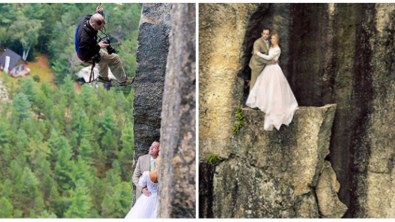 Illustration : "15 photos montrant qu’il faut savoir donner de sa personne pour être photographe de mariage"