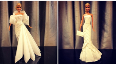 Illustration : Cet homme utilise du papier toilette et des mouchoirs pour créer des robes de mariées magnifiques