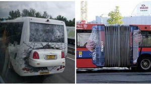 Illustration : "Ces 14 bus dont les affiches publicitaires en font toute leur originalité"